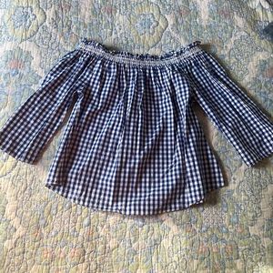 Madewell Gingham off-the-shoulder cropped blouse